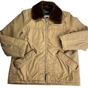 SHANHOUSE Vintage Beige Jacket Coat Men's size 40 Large Faux Fur Collar